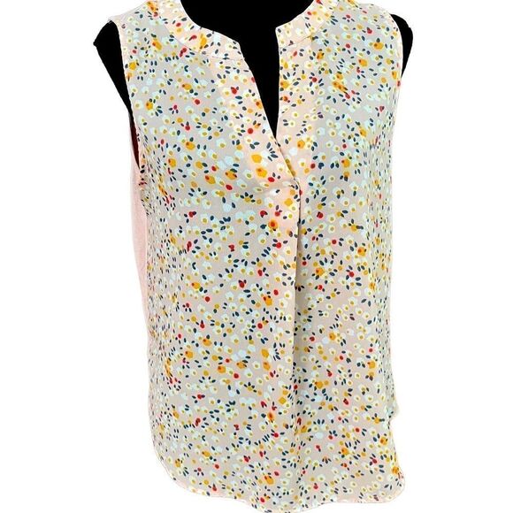 Loft outlet sleeveless mixed materials top, polyester front,rayon back size S - Picture 1 of 5